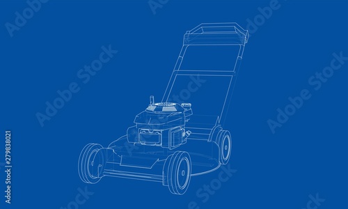 Outline lawn mower vector. Wire-frame style