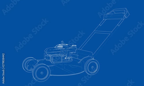Outline lawn mower vector. Wire-frame style