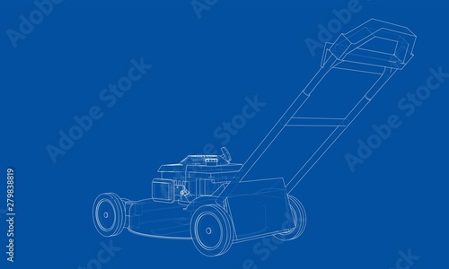 Outline lawn mower vector. Wire-frame style