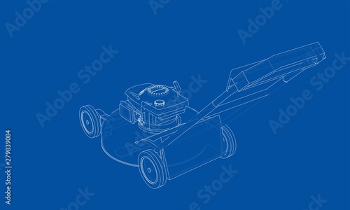 Outline lawn mower vector. Wire-frame style