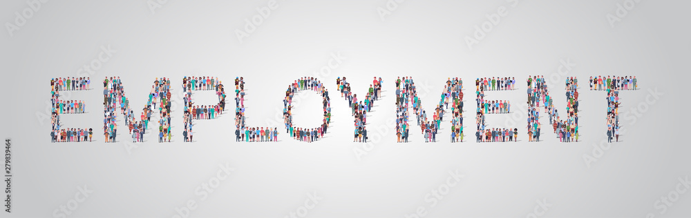 people crowd gathering in shape of employment word different occupation employees mix race workers group standing together social media community concept flat horizontal people crowd gathering in shape of employment word different occupation employees mix race workers group standing together social media community concept flat horizontal