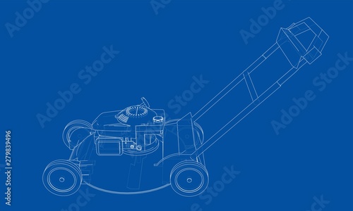 Outline lawn mower vector. Wire-frame style