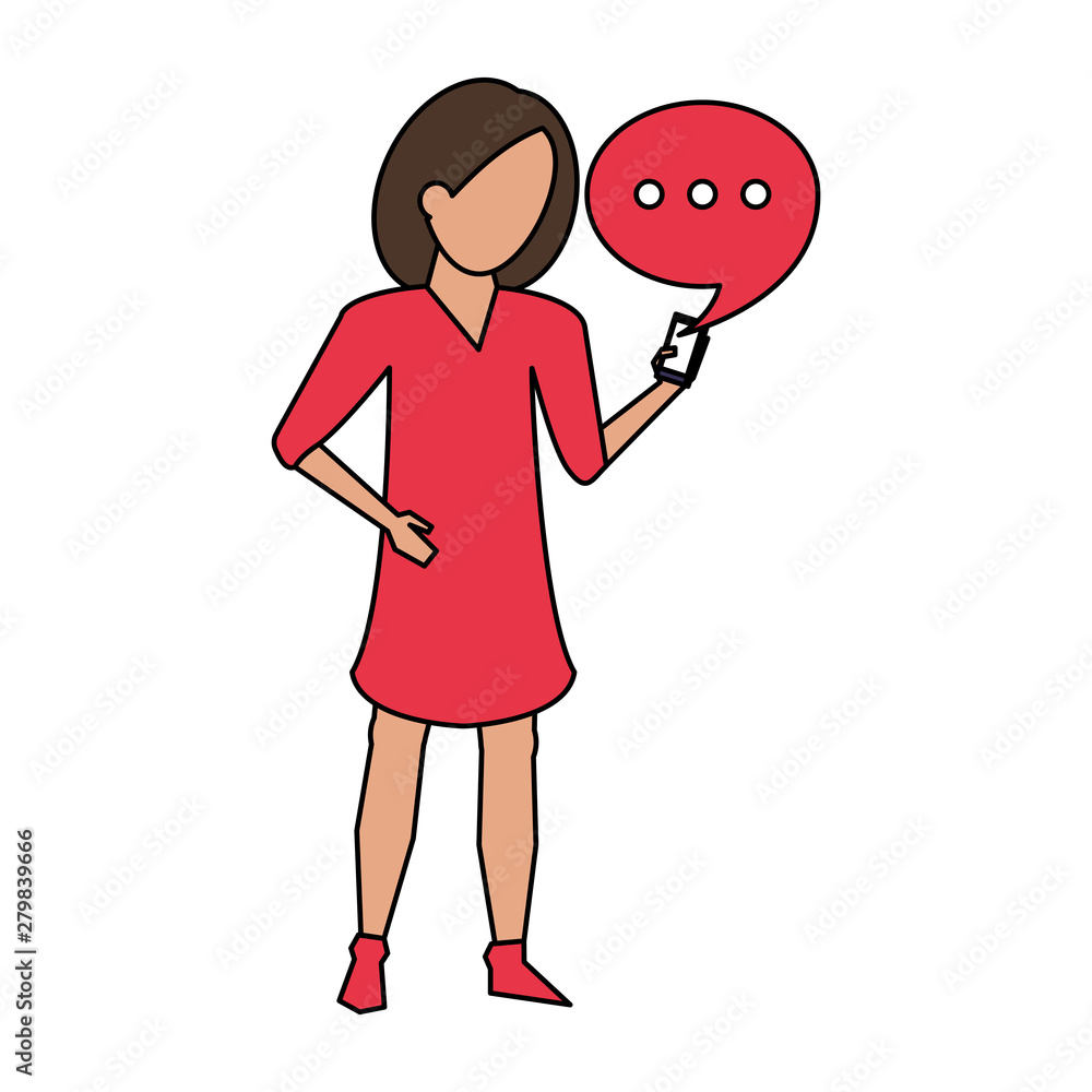 woman using smartphone technology cartoon woman using smartphone technology cartoon