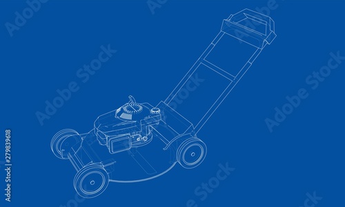Outline lawn mower vector. Wire-frame style
