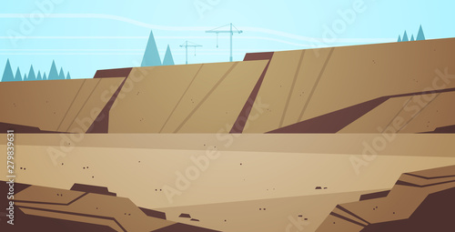 opencast mining stone quarry industrial mine production concept hills mountains background flat horizontal