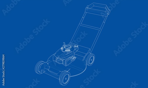 Outline lawn mower vector. Wire-frame style