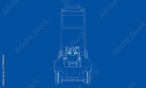 Outline lawn mower vector. Wire-frame style