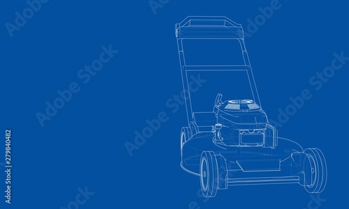 Outline lawn mower vector. Wire-frame style
