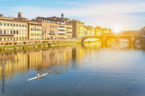 Beautiful landscape view of Arno river Canoe at Florence at Italy. photo