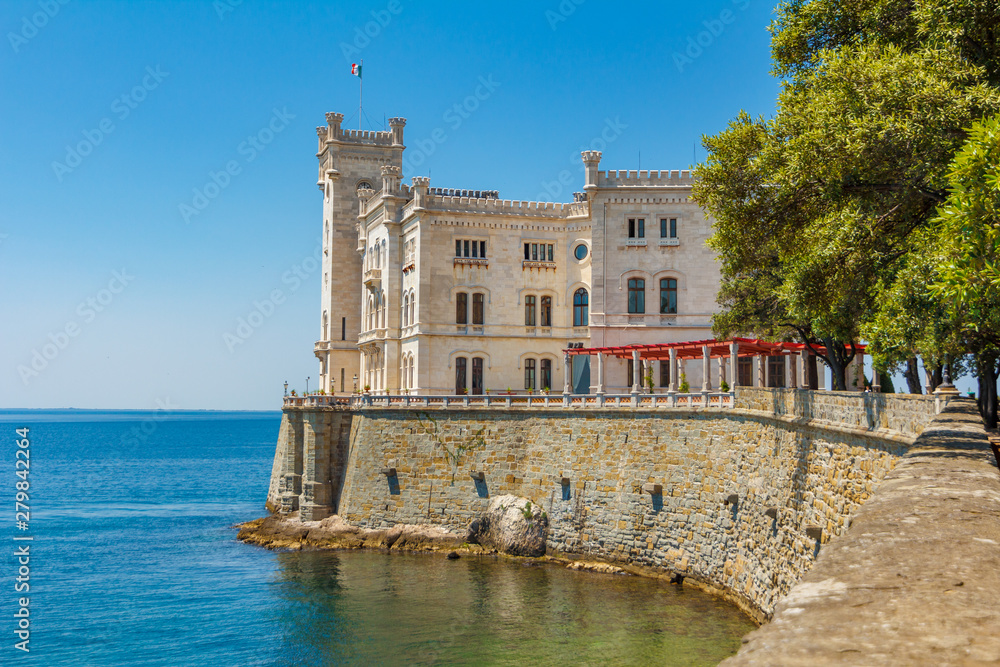 Miramare castle building above Adriatic sea