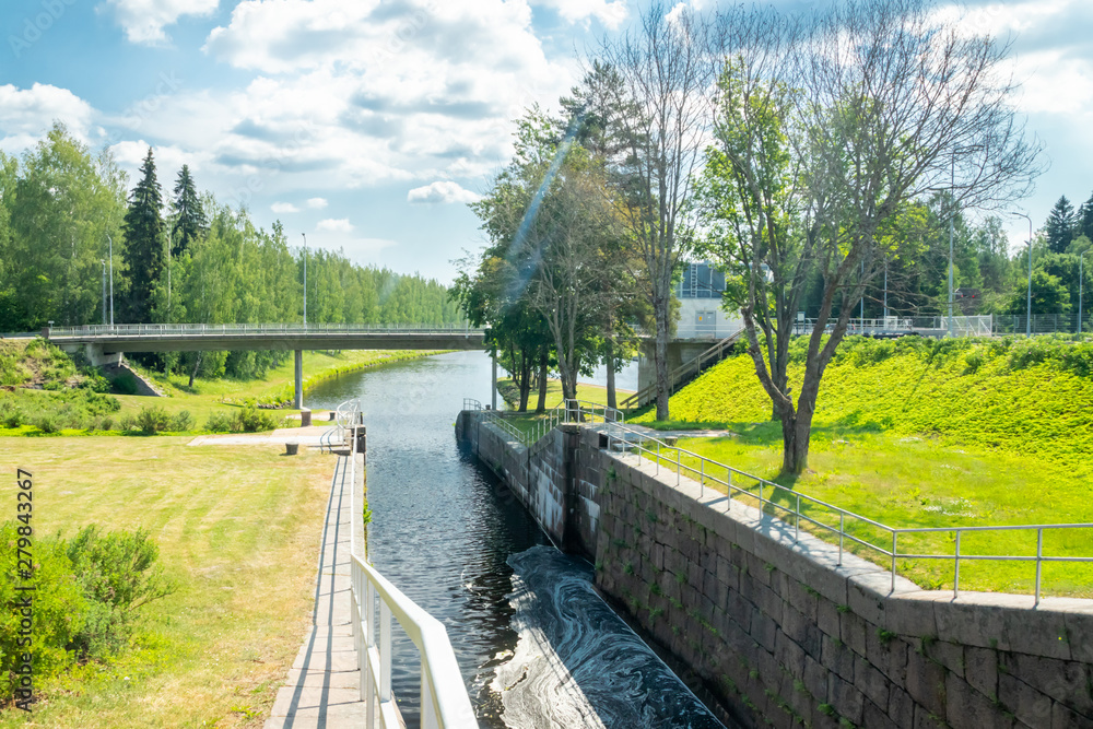 Lappeenranta, Finland - June 20, 2019: The Saimaa Canal at summer. Lappeenranta, Finland - June 20, 2019: The Saimaa Canal at summer.