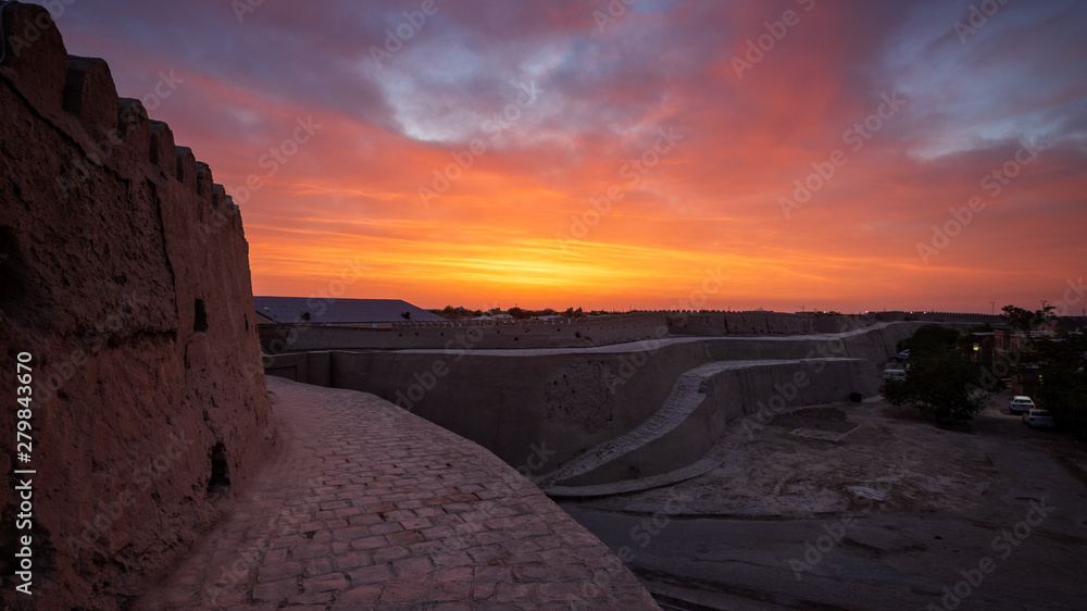 Amazing sky over Khivas walls