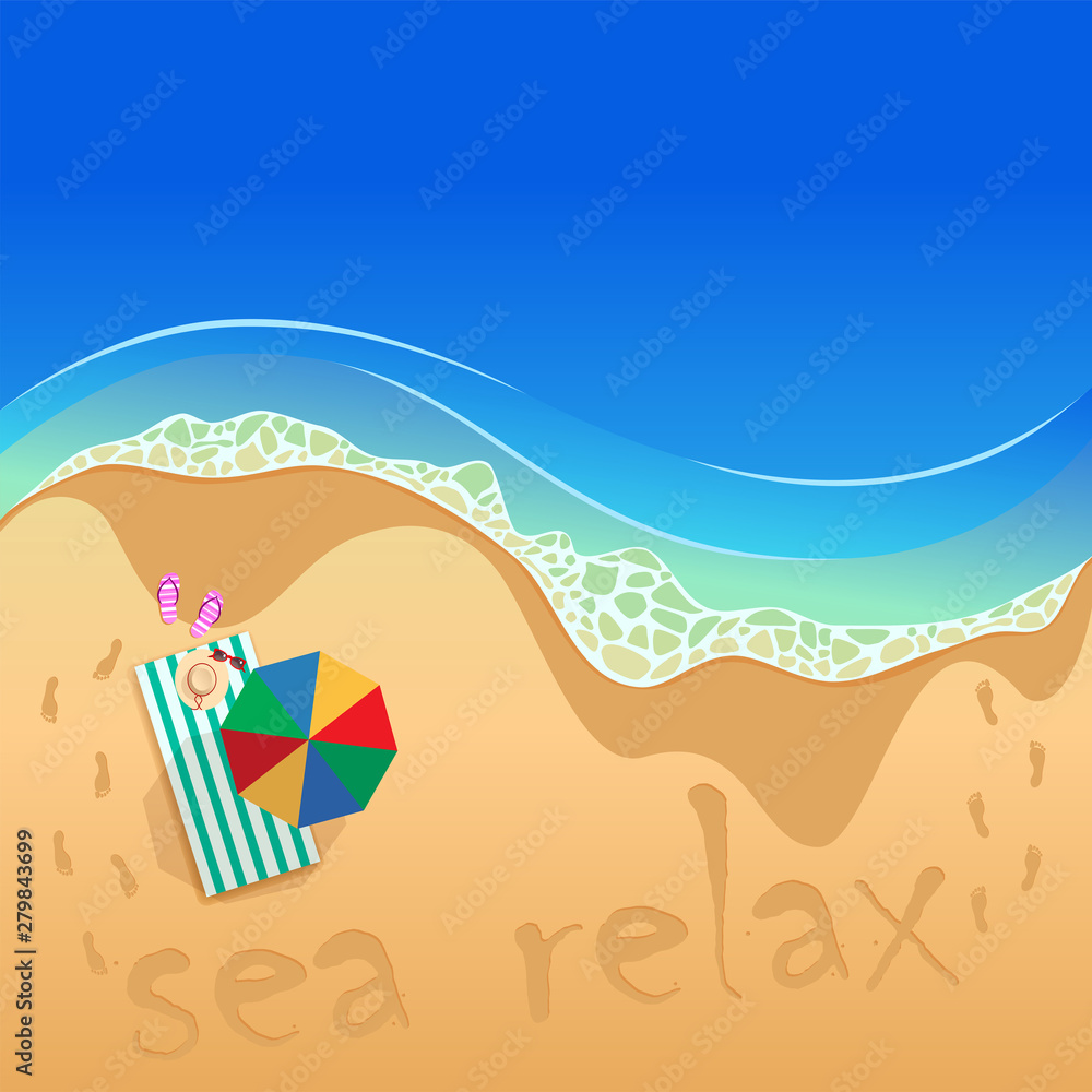 vector summer vacation illustration on the beach and sea waves
