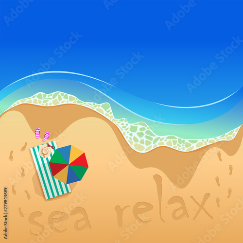 vector summer vacation illustration on the beach and sea waves