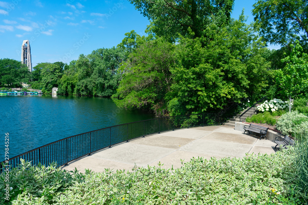 A Seating Area at Quarry Lake in Naperville near the Riverwalk