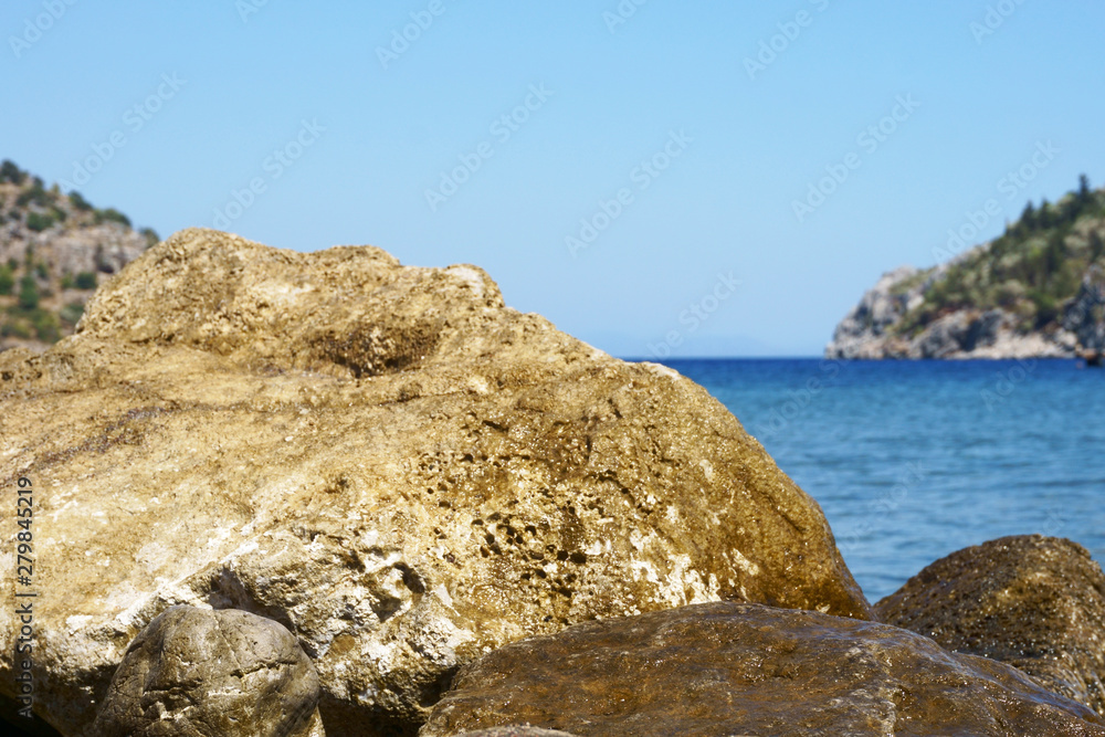 seascape, mountains, rocks, sky and water seascape, mountains, rocks, sky and water