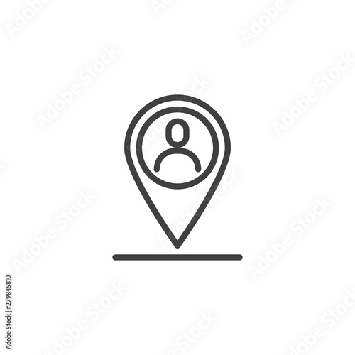 Meeting point line icon. User map marker linear style sign for mobile concept and web design. Man location pin outline vector icon. Venue symbol, logo illustration. Vector graphics