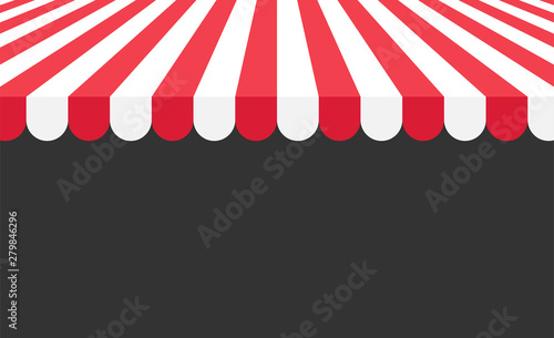 Store striped awning background on the black background. Vector illustration.