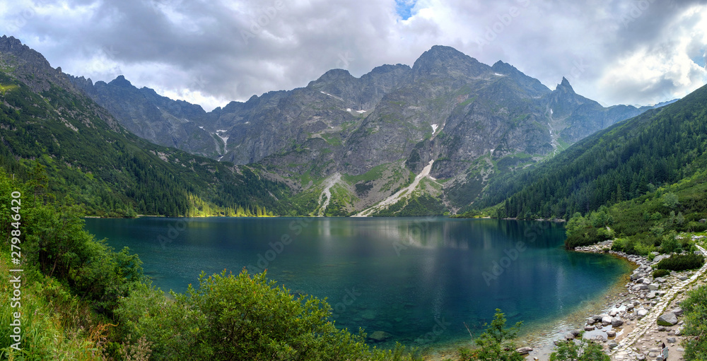 Panoramic landscape of the lake Morske Oko (Sea Eye), Zakopane, Poland, High Tatras