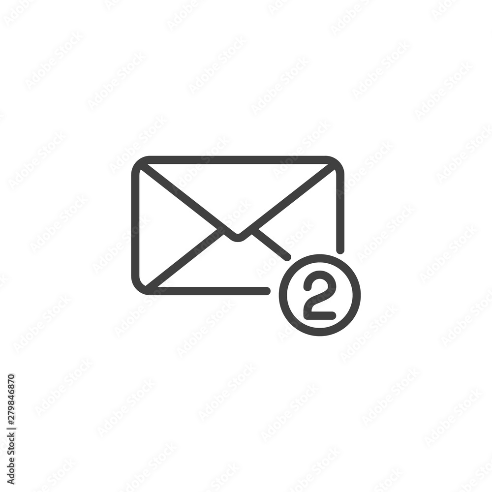 Two new messages notice line icon. Envelope with incoming message linear style sign for mobile concept and web design. Mail inbox notification outline vector icon. Symbol, logo illustration. Two new messages notice line icon. Envelope with incoming message linear style sign for mobile concept and web design. Mail inbox notification outline vector icon. Symbol, logo illustration.