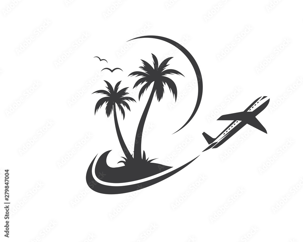 plane with palms icon logo of travel and travel agency vector