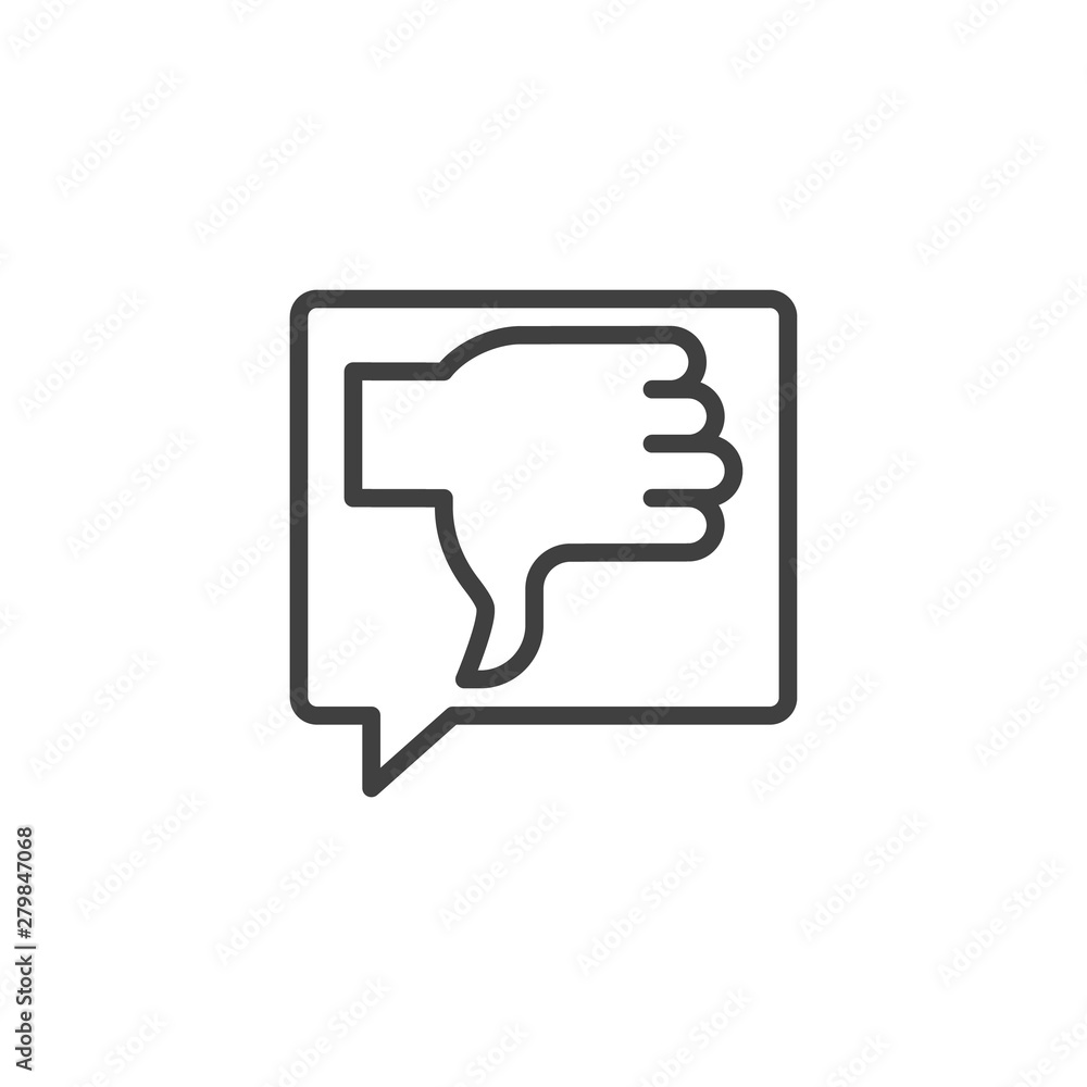 Negative feedback line icon. linear style sign for mobile concept and web design. Thumbs Down, dislike chat message outline vector icon. Symbol, logo illustration. Vector graphics Negative feedback line icon. linear style sign for mobile concept and web design. Thumbs Down, dislike chat message outline vector icon. Symbol, logo illustration. Vector graphics