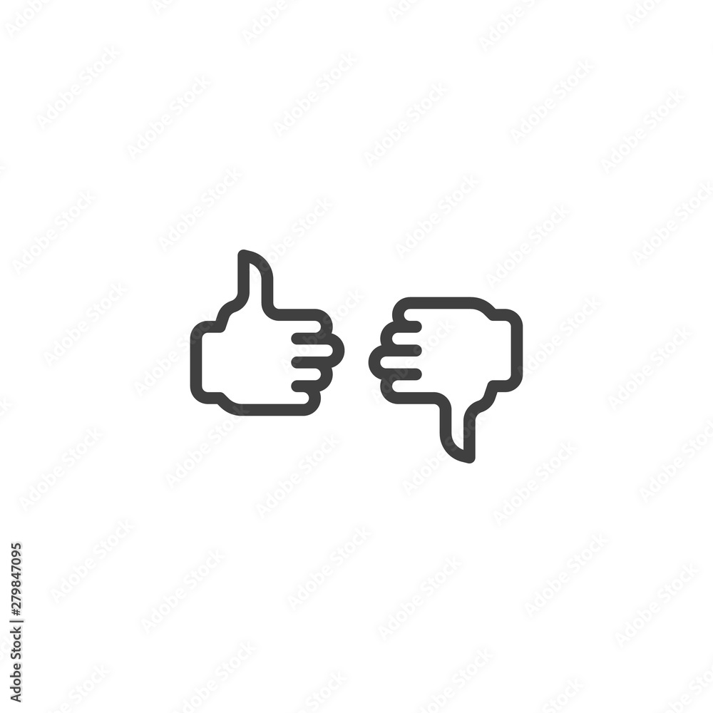 Like and dislike line icon. Thumb up and thumb down linear style sign for mobile concept and web design. Feedback outline vector icon. Symbol, logo illustration. Vector graphics Like and dislike line icon. Thumb up and thumb down linear style sign for mobile concept and web design. Feedback outline vector icon. Symbol, logo illustration. Vector graphics