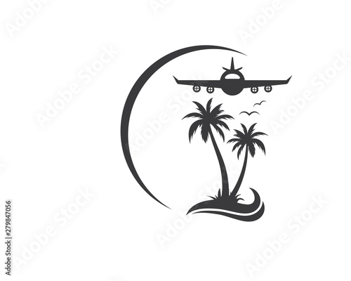 plane with palms icon logo of travel and travel agency vector