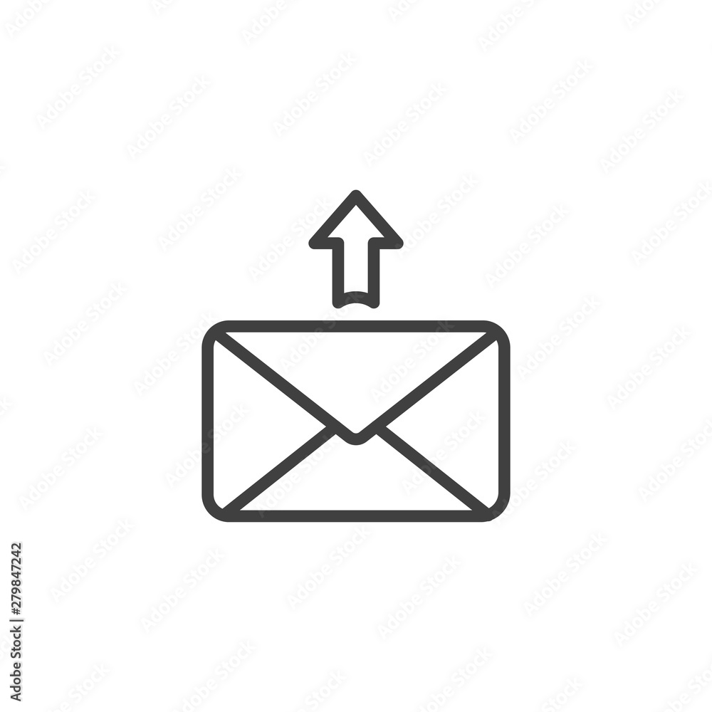 Send message line icon. Envelope with arrow up linear style sign for mobile concept and web design. Upload mail, email outline vector icon. Symbol, logo illustration. Vector graphics Send message line icon. Envelope with arrow up linear style sign for mobile concept and web design. Upload mail, email outline vector icon. Symbol, logo illustration. Vector graphics