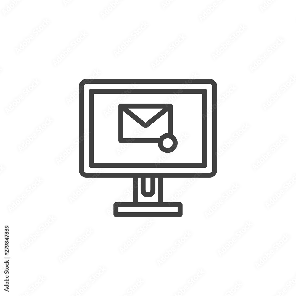 New email notification line icon. linear style sign for mobile concept and web design. Computer monitor with envelope outline vector icon. Symbol, logo illustration. Vector graphics New email notification line icon. linear style sign for mobile concept and web design. Computer monitor with envelope outline vector icon. Symbol, logo illustration. Vector graphics