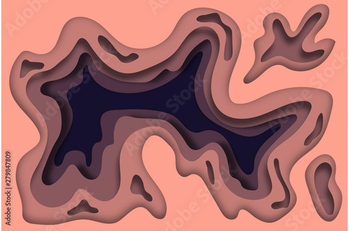 gradient wallpaper with a beautiful layer-by-layer effect in the style of paper cutting. 3D illustration in two colors pink and dark blue will decorate a poster, banner, flyer, advertisement