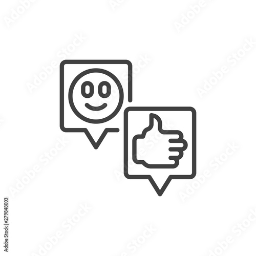 Positive feedback line icon. Speech bubbles with smile and thumbs up linear style sign for mobile concept and web design. Social media likes and comments outline vector icon. Symbol logo illustration