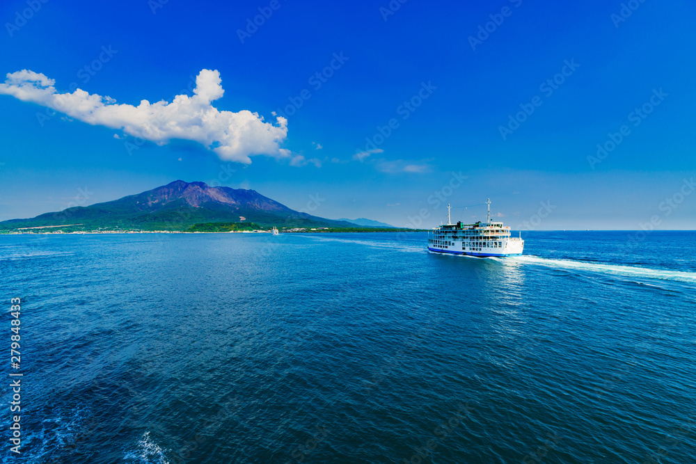 Ταπετσαρία Landscape of Sakurajima island and Kagoshima ferry in Kagoshima Japan