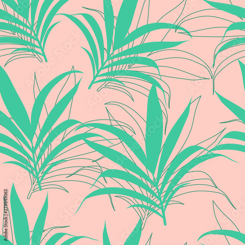vector seamless pattern tropical green leaves