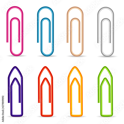 Paper clips of different colors and shapes