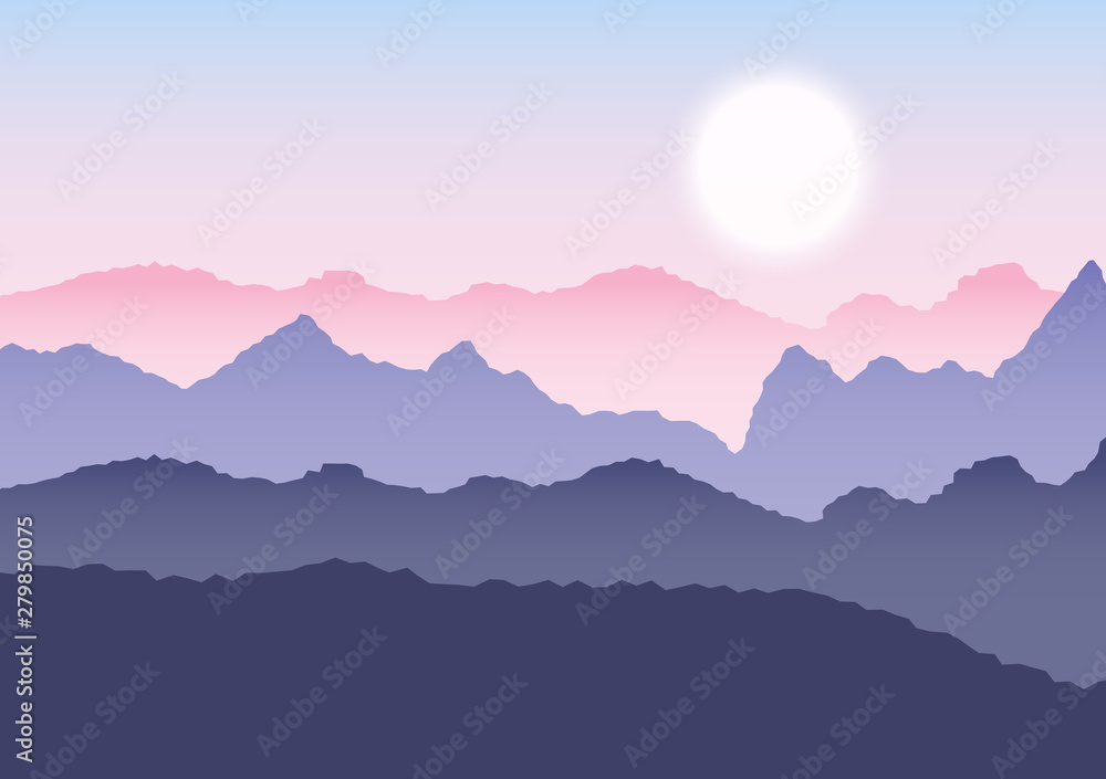 Mountain View Landscape Pink Sunset