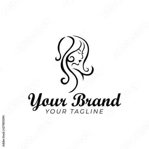 logo template of woman face and hair in black and white