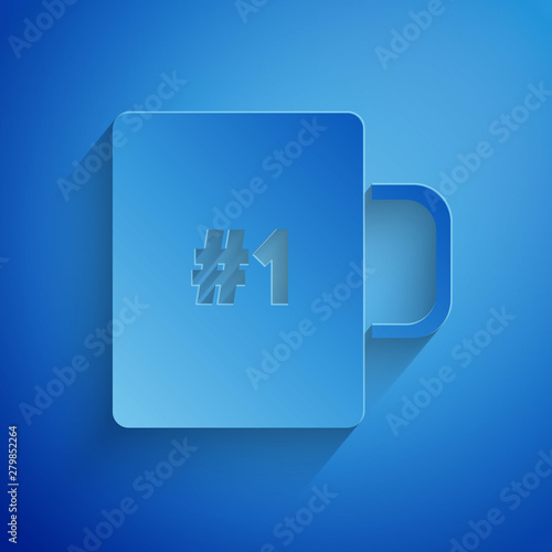 Paper cut Coffee cup flat icon isolated on blue background. Tea cup. Hot drink coffee. Paper art style. Vector Illustration