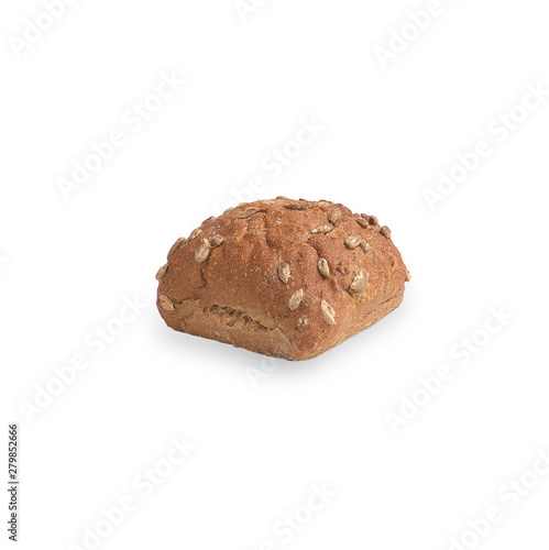 bun with seeds isolated on white background. dough with seeds