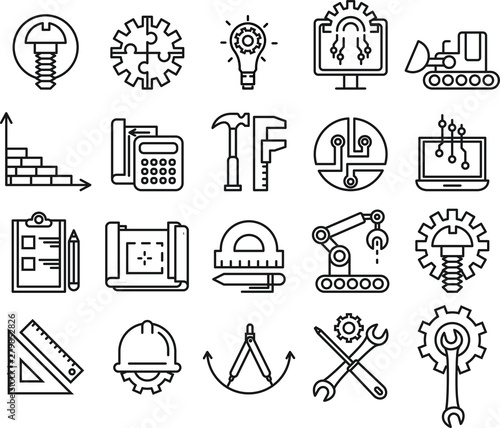 Set of Engineering and manufacturing line icons