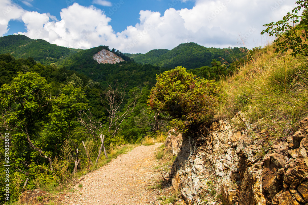 Mountain footpath through forest along the rocks. This is the path to the ruins of the medieval castle Maglic in Serbia. Mountain footpath through forest along the rocks. This is the path to the ruins of the medieval castle Maglic in Serbia.
