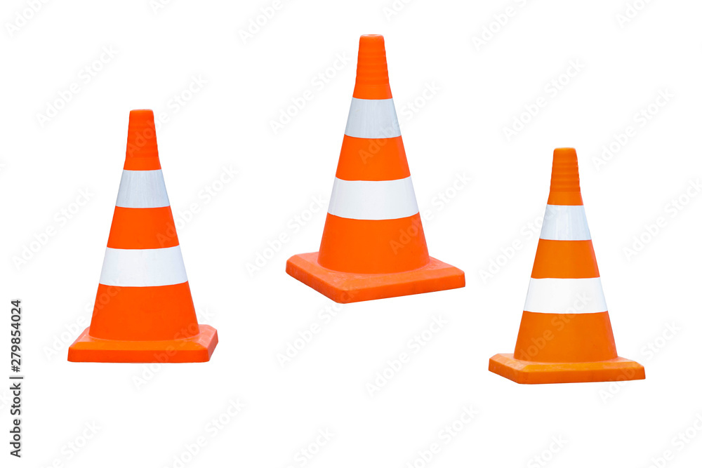 White-orange cones on the road. Isolate on white background White-orange cones on the road. Isolate on white background