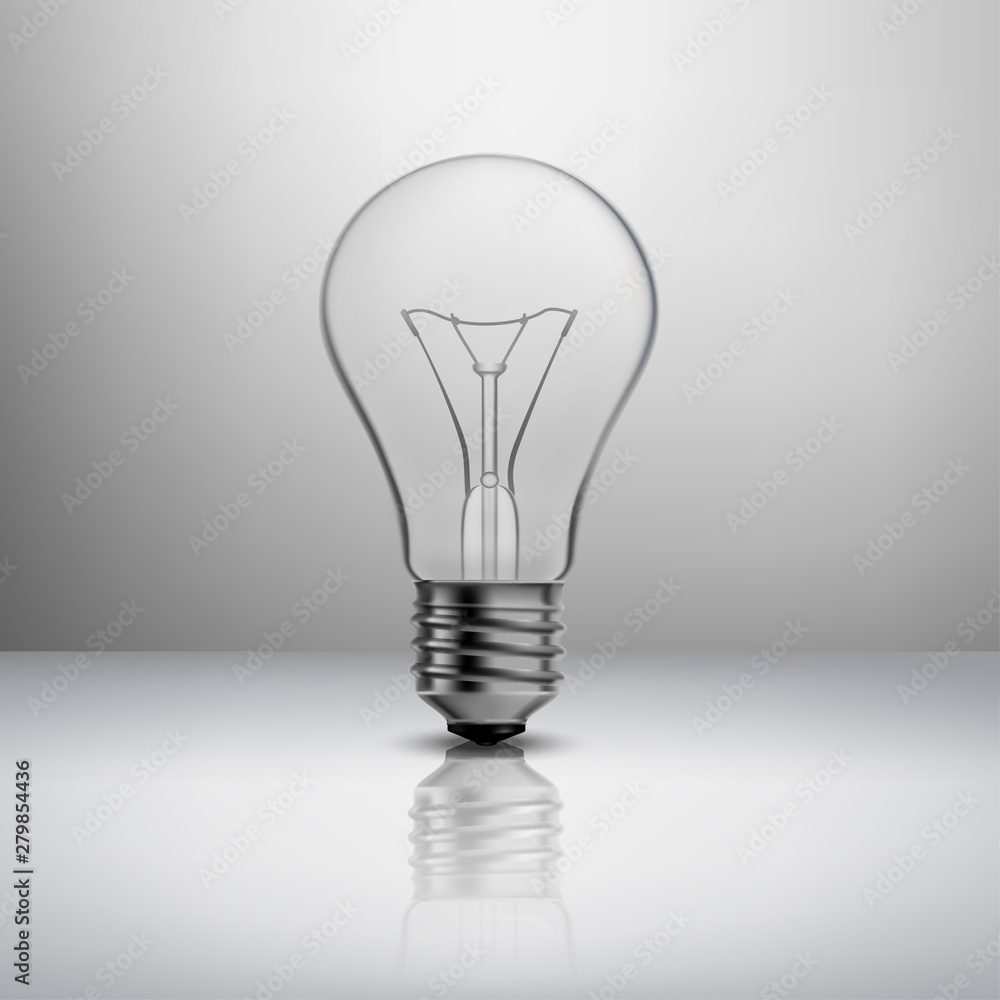 Realistic light bulb on gray 3D background Realistic light bulb on gray 3D background