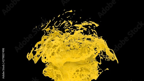 big yellow paint splash fountain in super slow motion - on black, + alpha photo