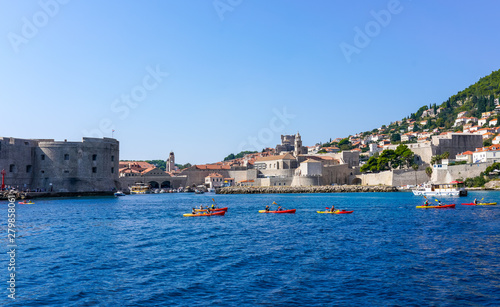 Fototapeta Naklejka Na Ścianę i Meble -  Kayaking in the waters near Old Town Dubrovnik