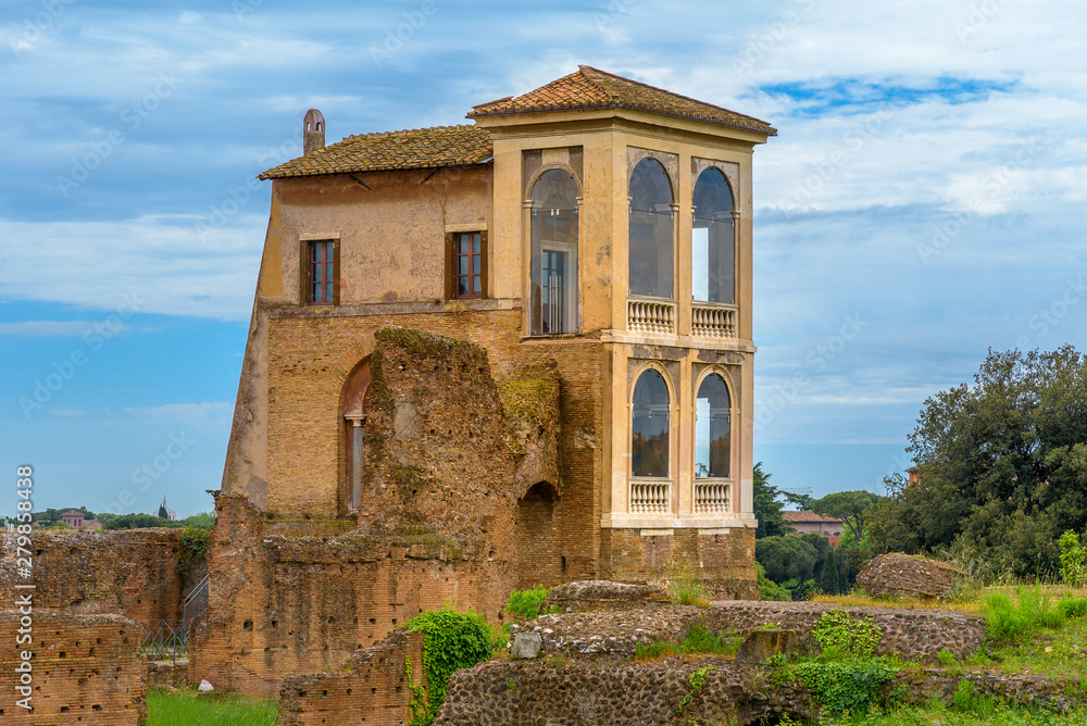 View to ancient Flavian Palace - Domus Flavia- on Palatine hill, Rome, Italy