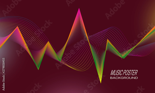 Music poster background design. Rhythm pulsation concept backdrop template.