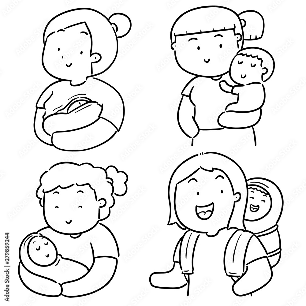 vector set of mother and children vector set of mother and children