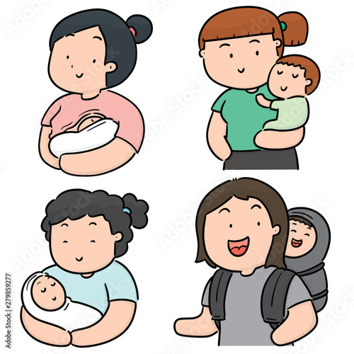 vector set of mother and children