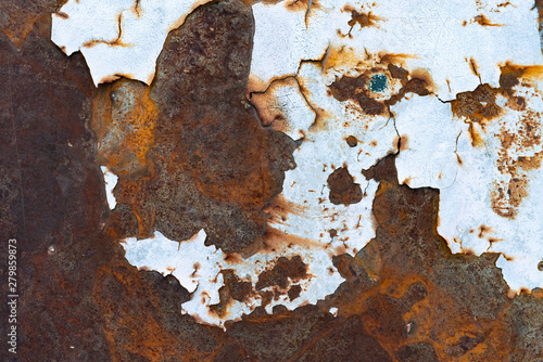 Weathered Iron Rusty Isolated Metallic Texture.White Rust Metal Decayed Crumpled Sheet Wide Background.Corroded Steel Structure. Abstract for Banner.